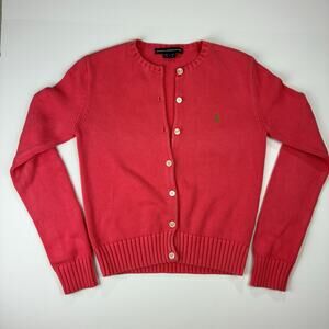 Ralph Lauren Sport Pink Cotton Button Front Cardigan Size L